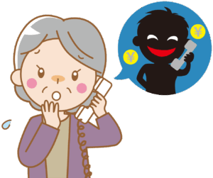特殊詐欺の電話を聞く高齢者